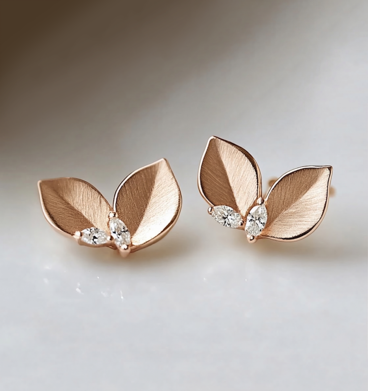 14K Gold Leaves Diamond Stud Earrings