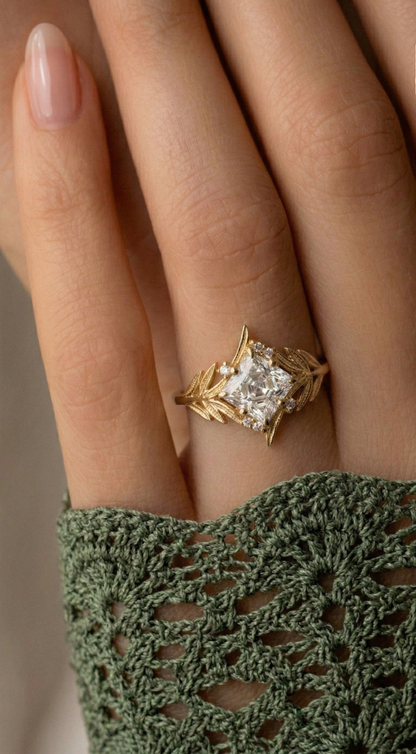 14K Gold Nature Princess Diamond Ring