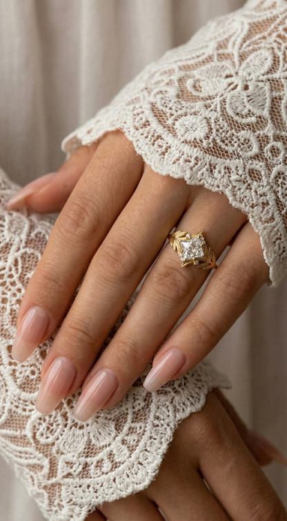 14K Gold Nature Princess Diamond Ring