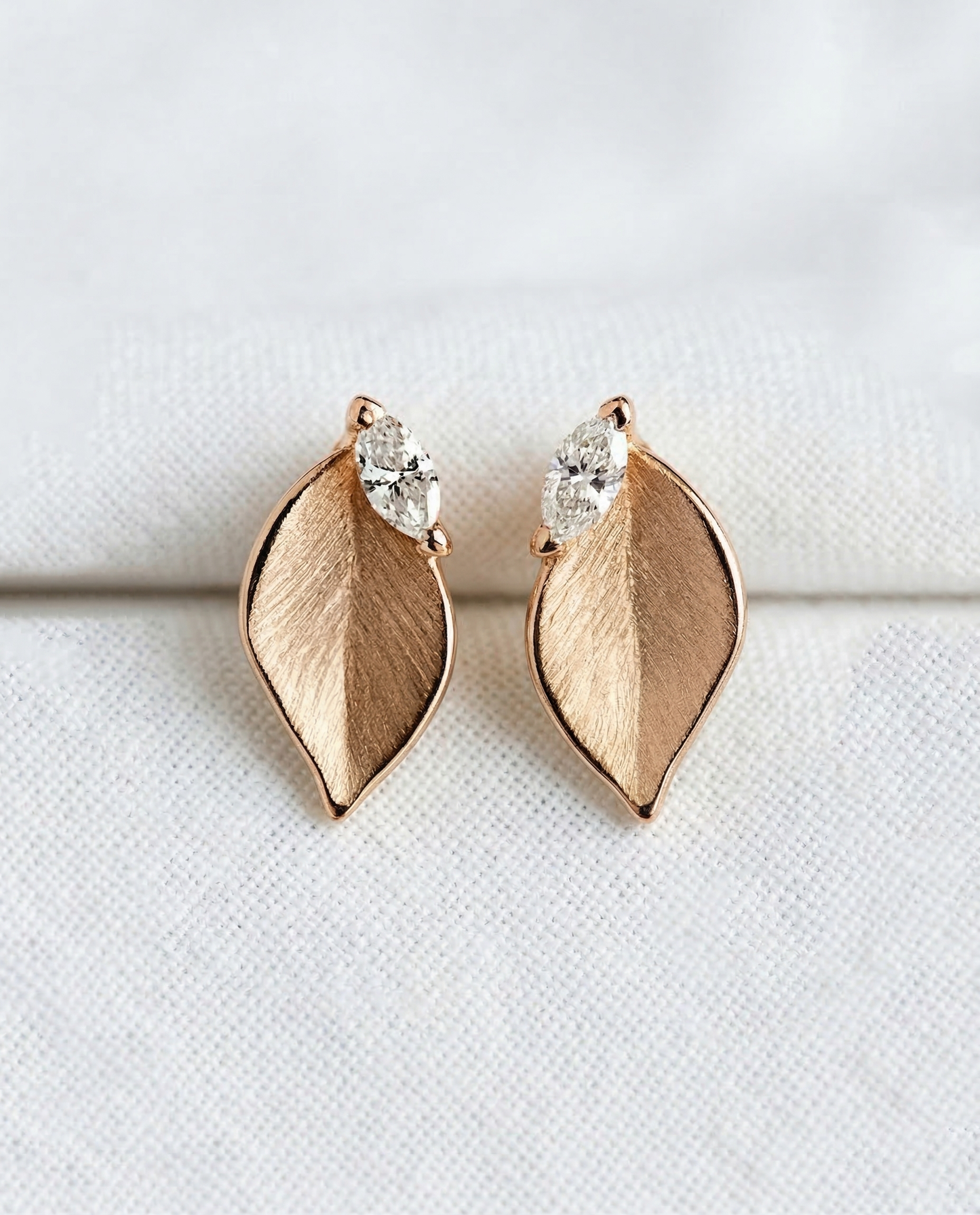 14K Gold Leaf Diamond Stud Earrings