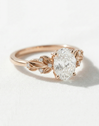 14K Gold Nature Oval Diamond Ring