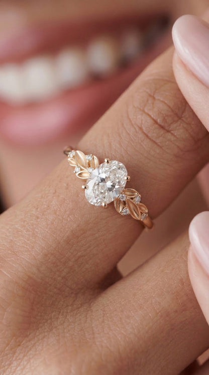 14K Gold Nature Oval Diamond Ring