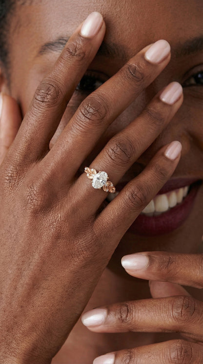 14K Gold Nature Oval Diamond Ring