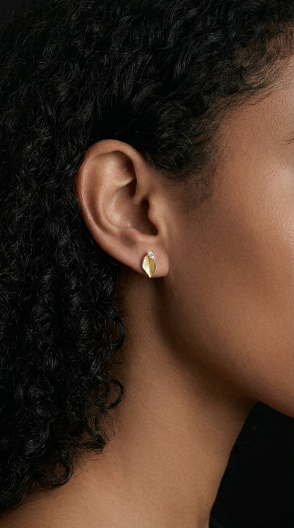 14K Gold Leaf Diamond Stud Earrings