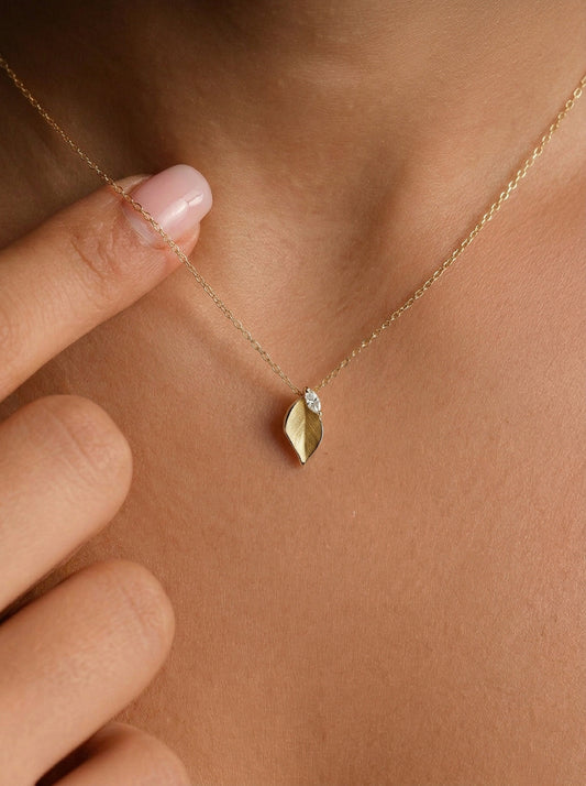 14K Gold Leaf Diamond Necklace