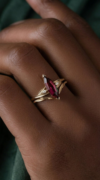 14K Gold Natural Red Tourmaline Ring