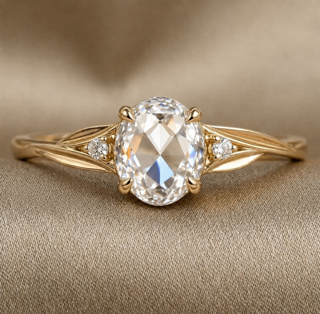 14K Gold Oval Rose Cut Diamond Ring