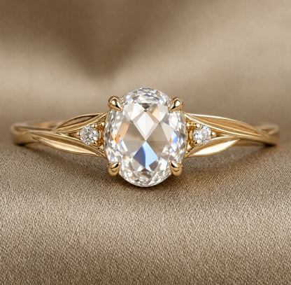 14K Gold Oval Rose Cut Diamond Ring