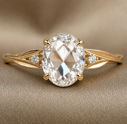 14K Gold Oval Rose Cut Diamond Ring