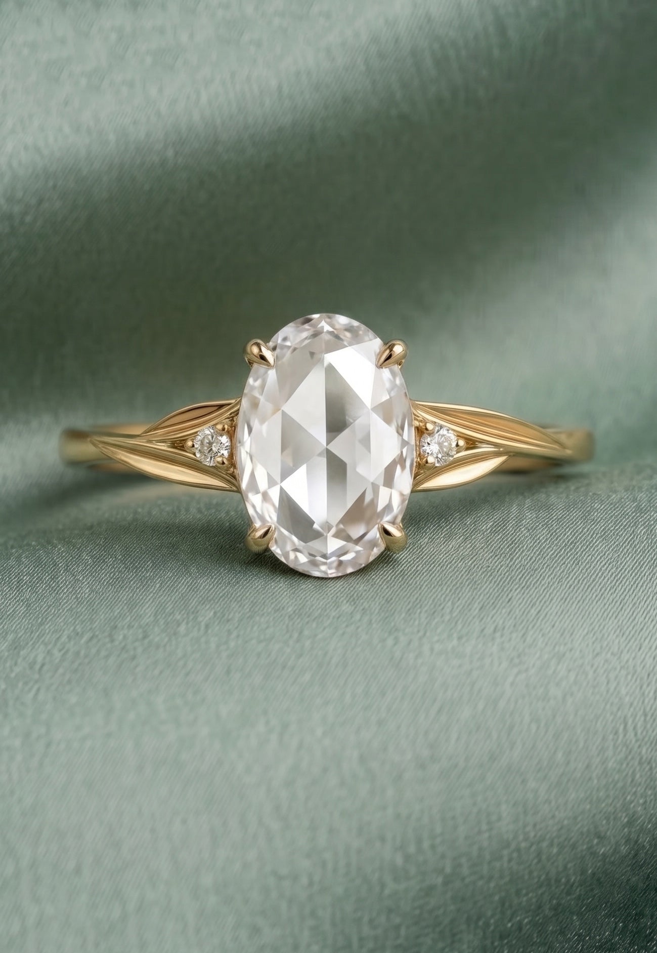 14K Gold Oval Rose Cut Diamond Ring