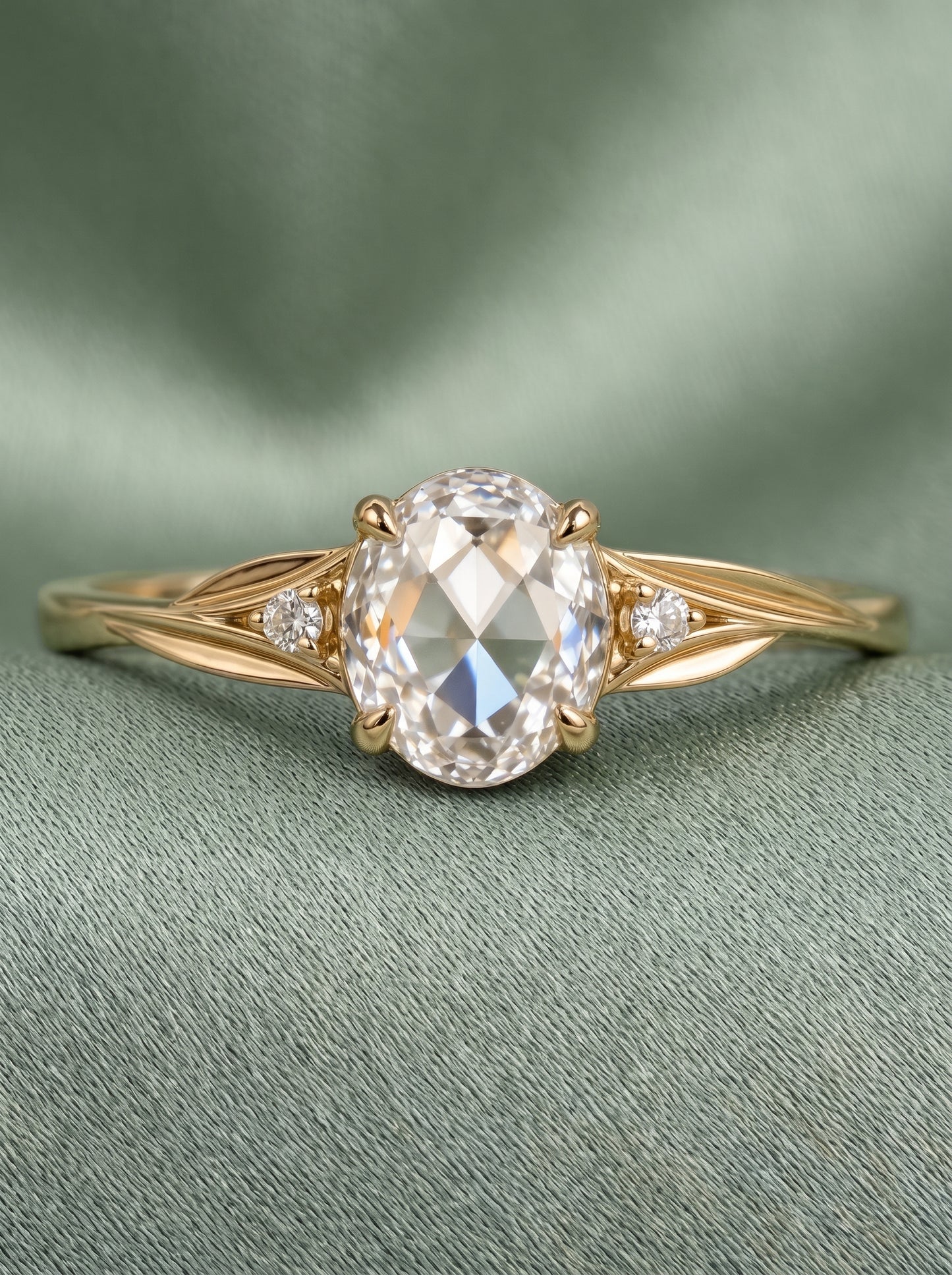 14K Gold Oval Rose Cut Diamond Ring
