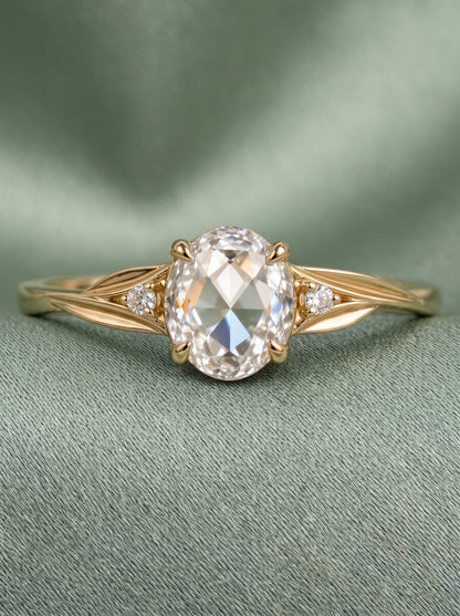 14K Gold Oval Rose Cut Diamond Ring