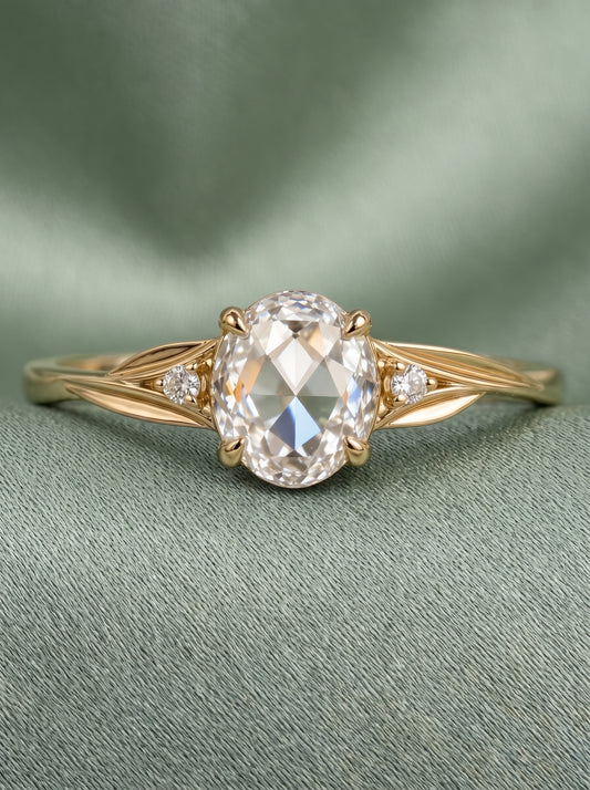 14K Gold Oval Rose Cut Diamond Ring