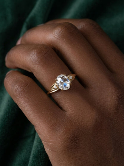 14K Gold Oval Rose Cut Diamond Ring