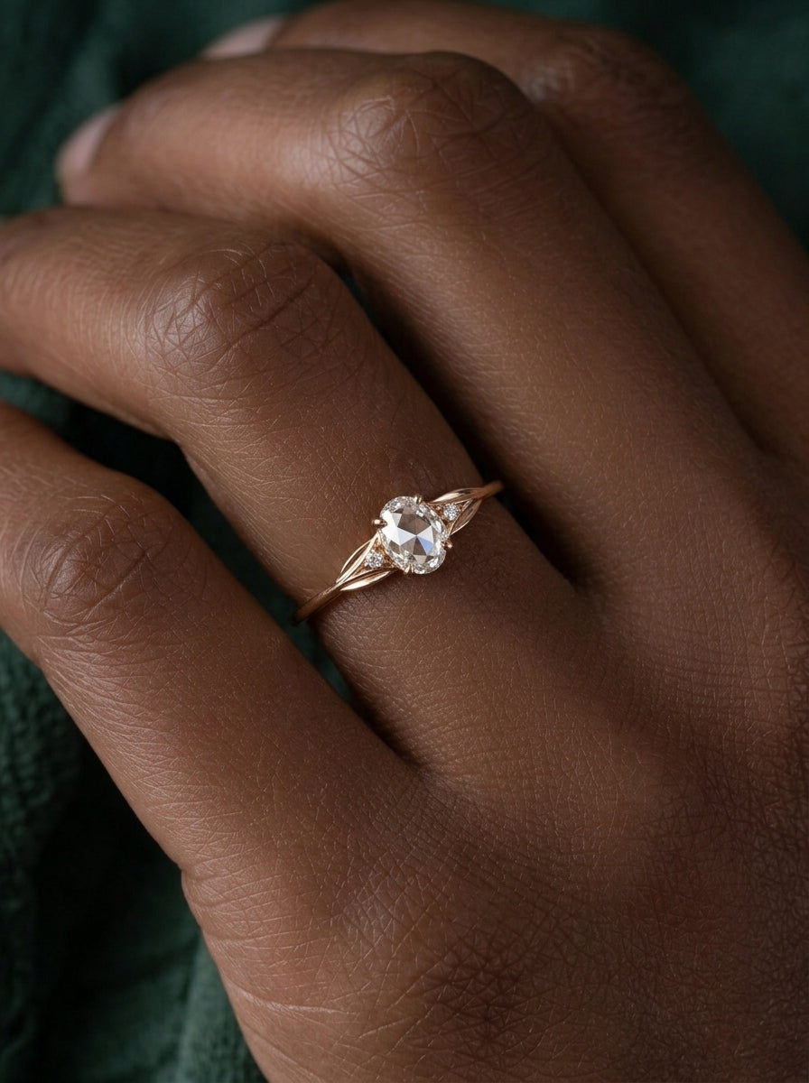 14K Gold Oval Rose Cut Diamond Ring