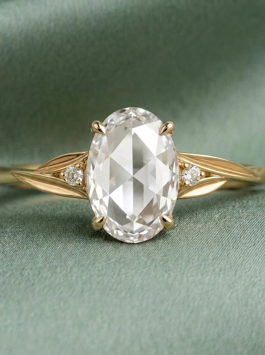 14K Gold Oval Rose Cut Diamond Ring