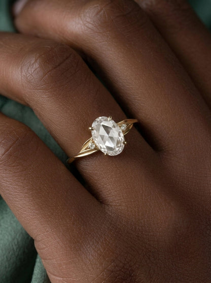 14K Gold Oval Rose Cut Diamond Ring