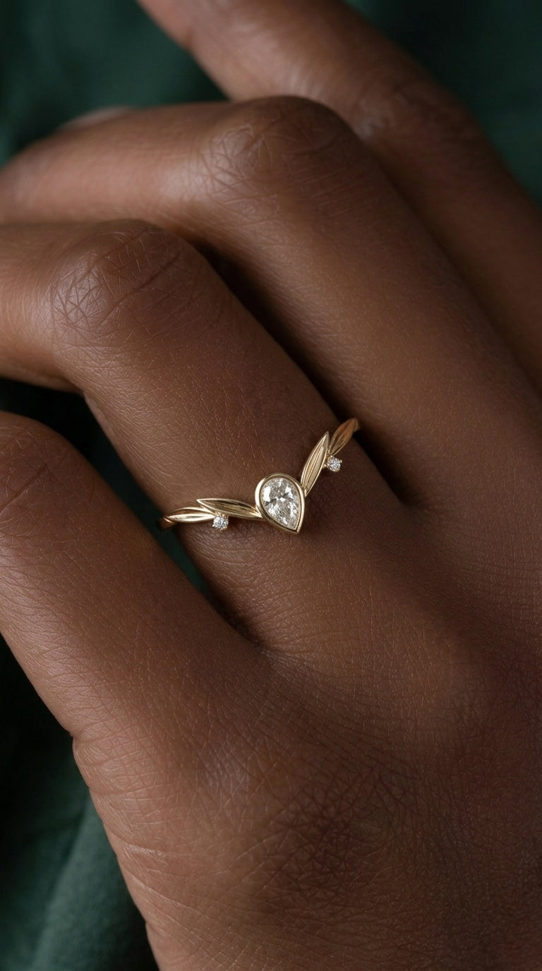 14K Gold Pear Diamond Wedding Band