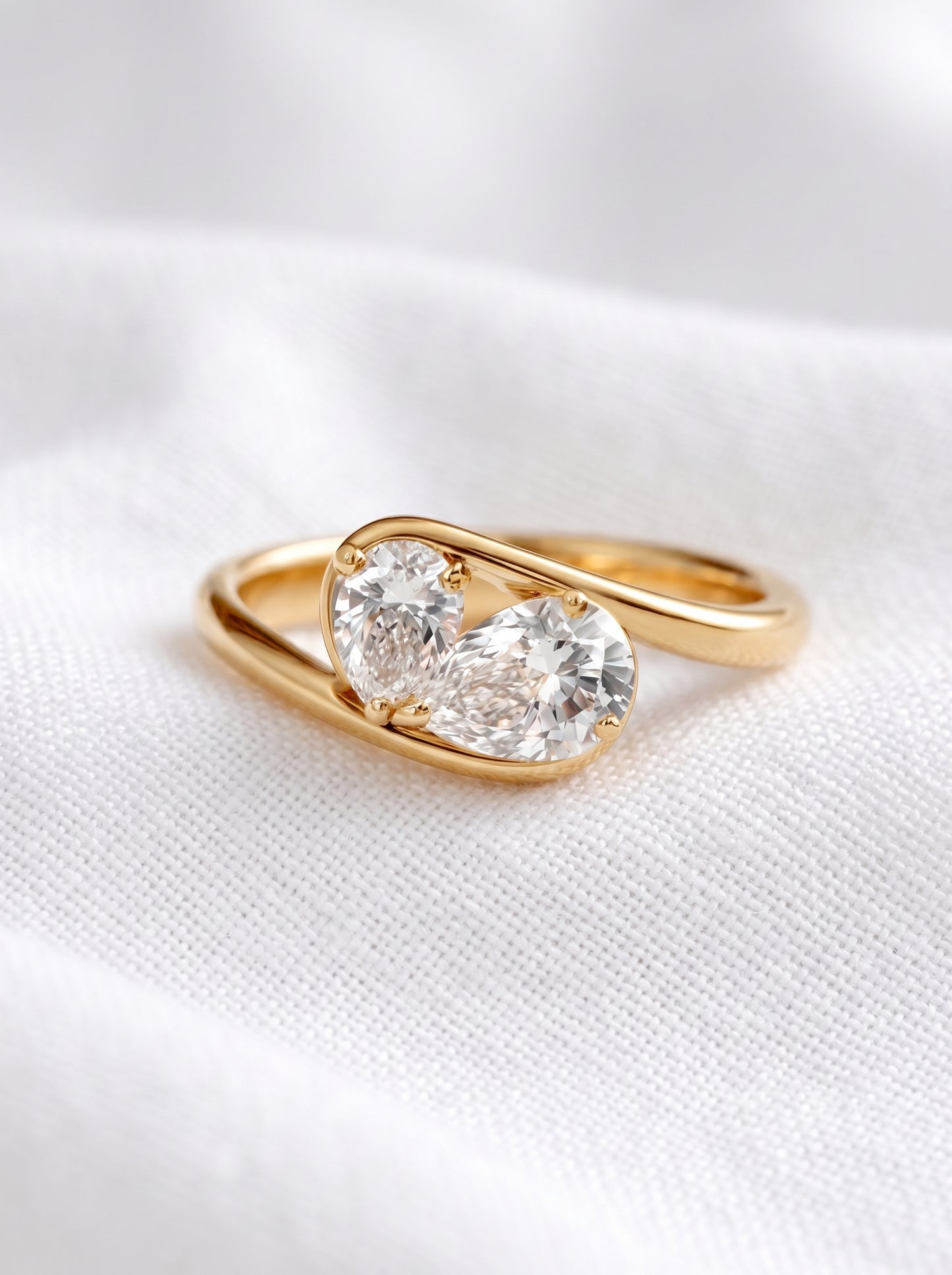 14K Gold Toi Et Moi Pear Diamond Ring