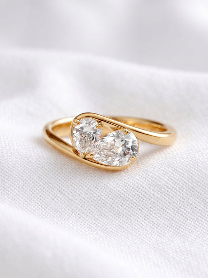 14K Gold Toi Et Moi Pear Diamond Ring