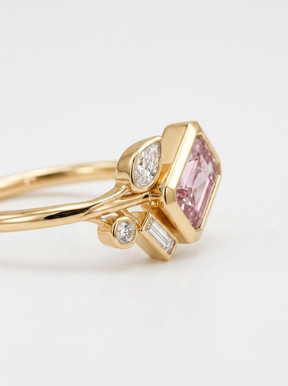 14K Gold Pink Diamond Floral Ring
