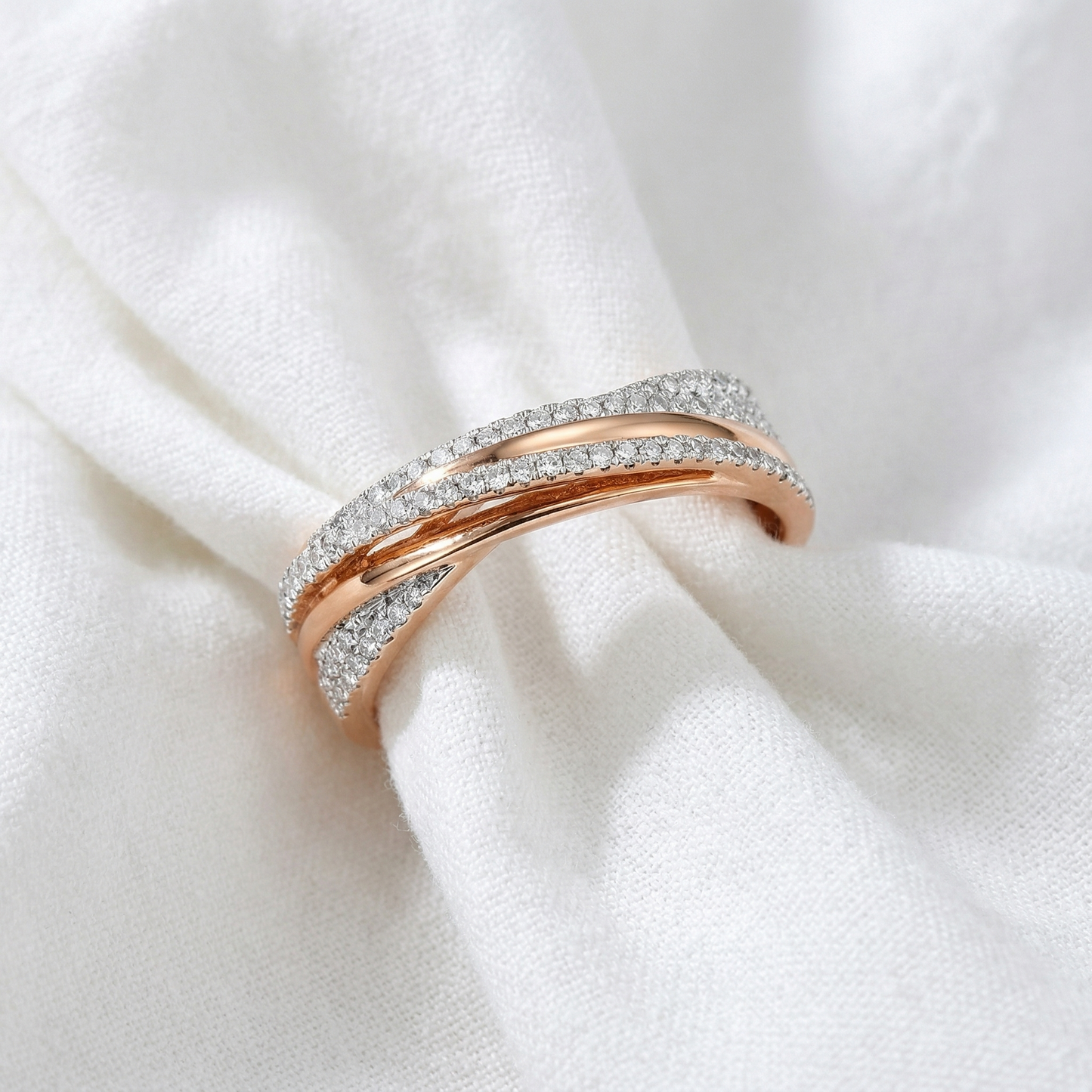 14K Gold Natural Diamond Criss Cross X Ring