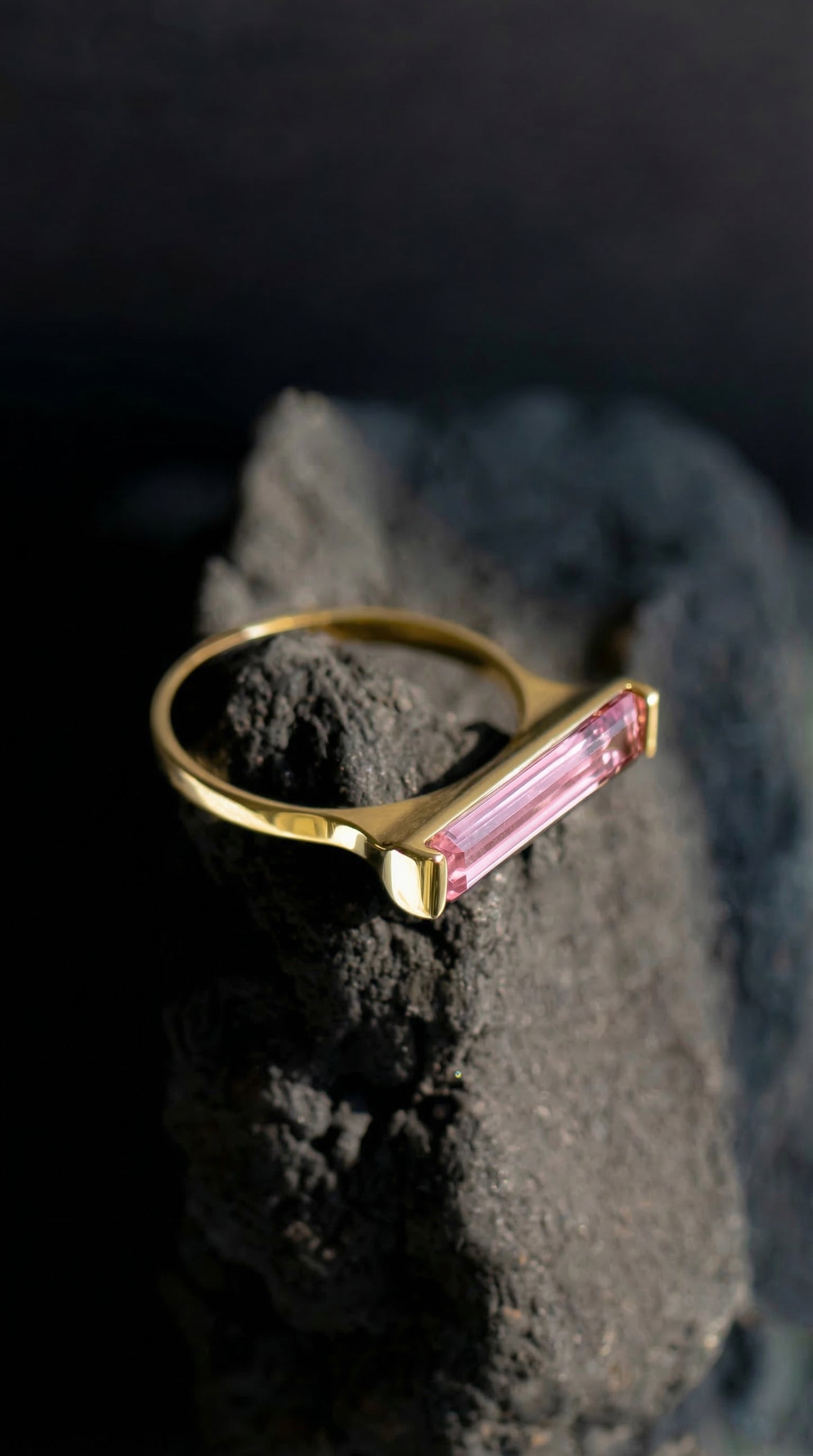 14K Gold Pink Tourmaline Long Bar Ring