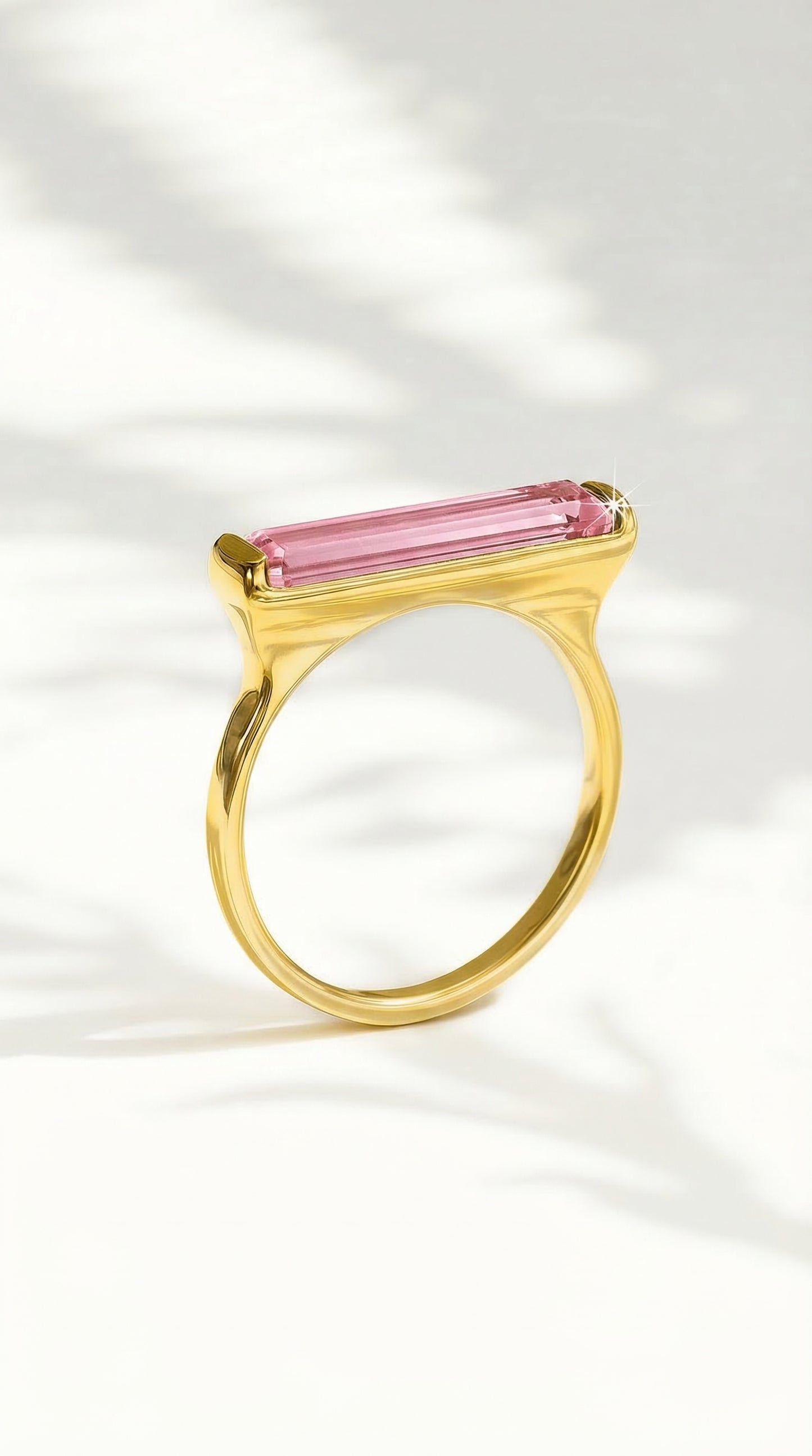 14K Gold Pink Tourmaline Long Bar Ring