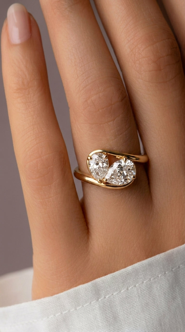 14K Gold Toi Et Moi Pear Diamond Ring