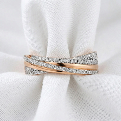 14K Gold Natural Diamond Criss Cross X Ring