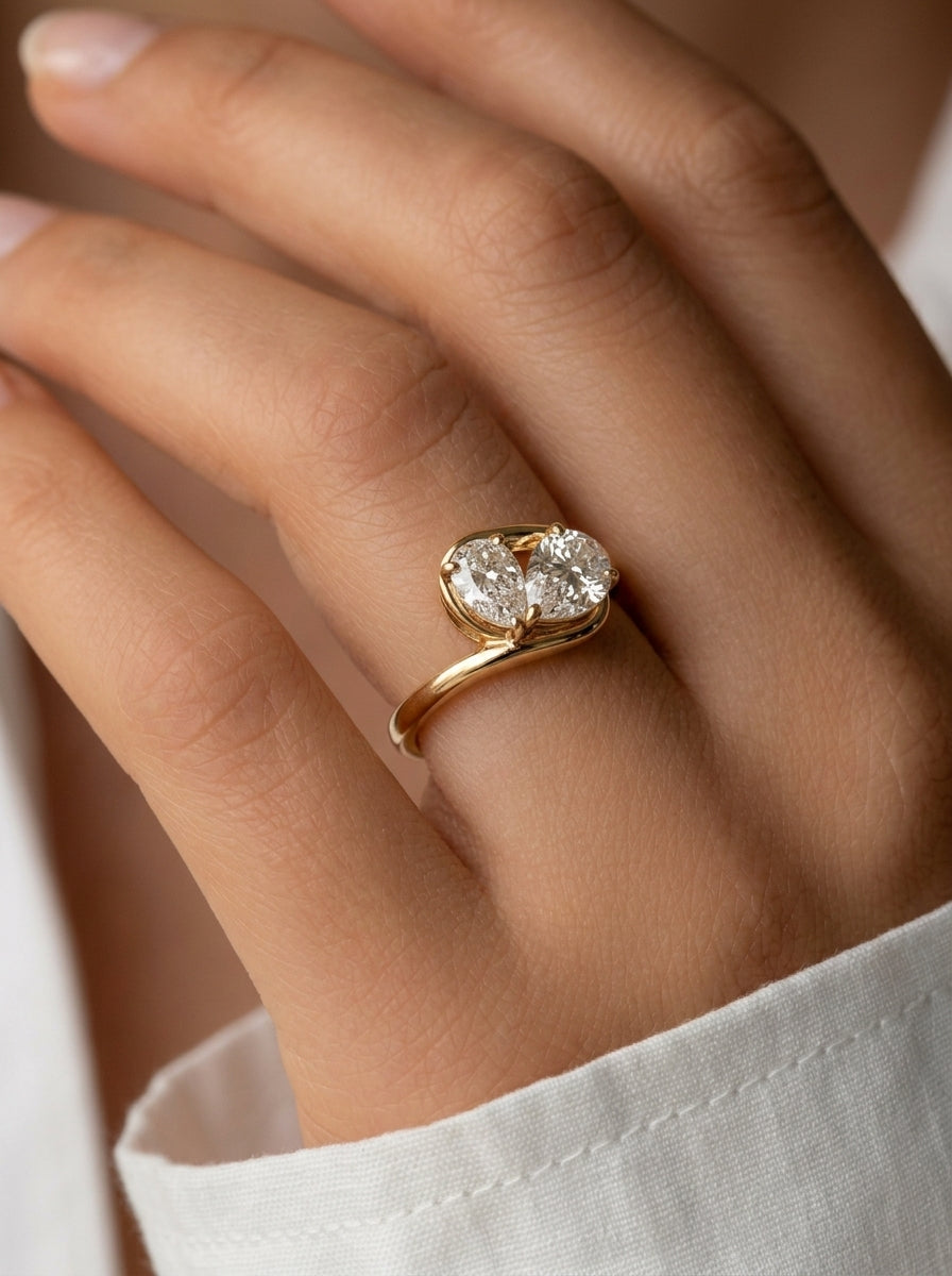 14K Gold Toi Et Moi Pear Diamond Ring