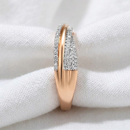 14K Gold Natural Diamond Criss Cross X Ring