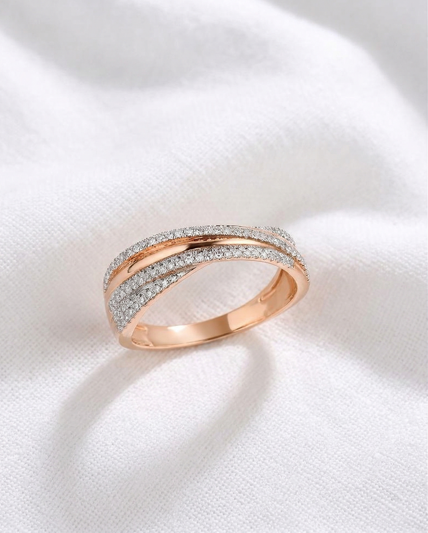 14K Gold Natural Diamond Criss Cross X Ring