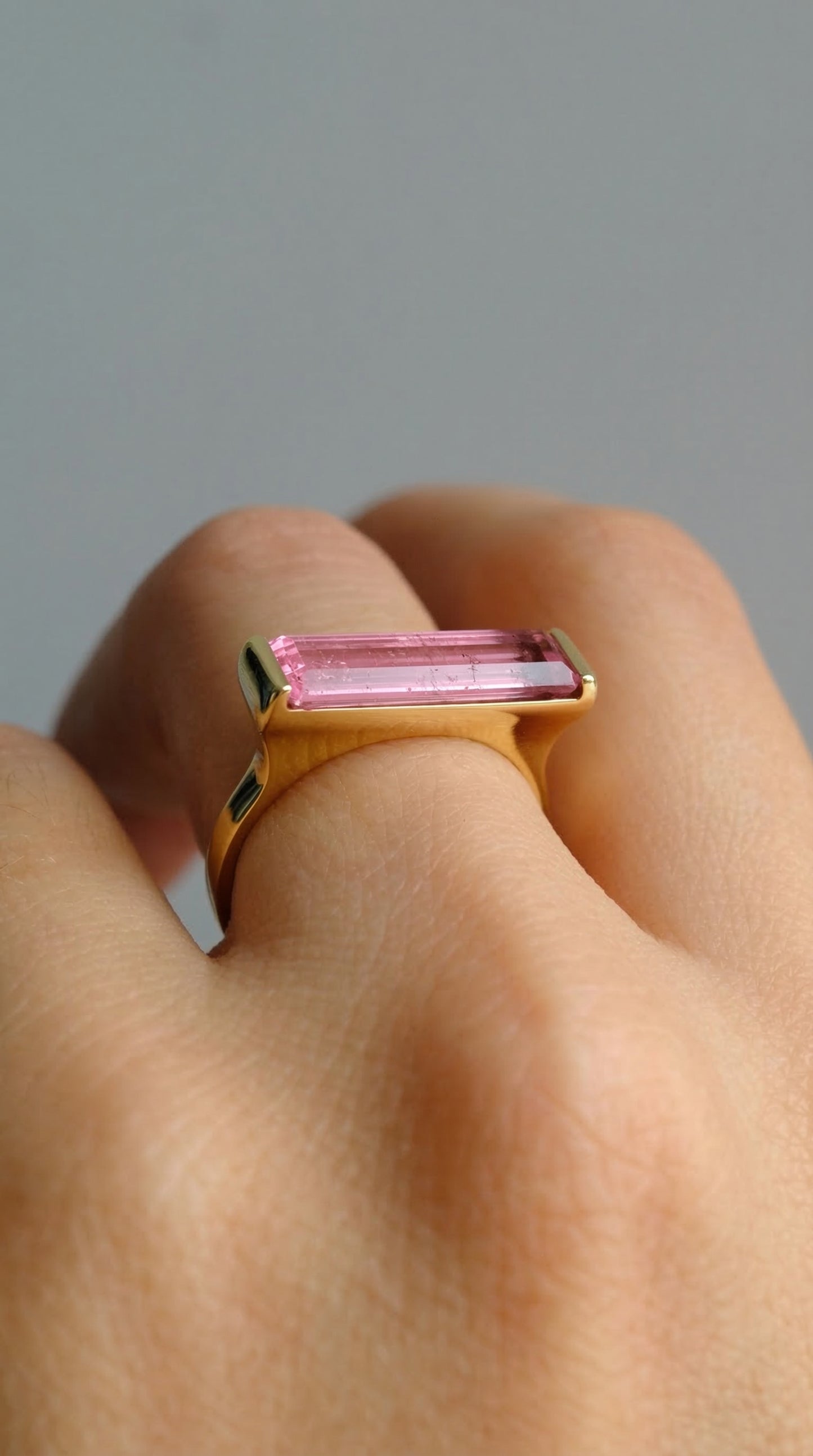 14K Gold Pink Tourmaline Long Bar Ring