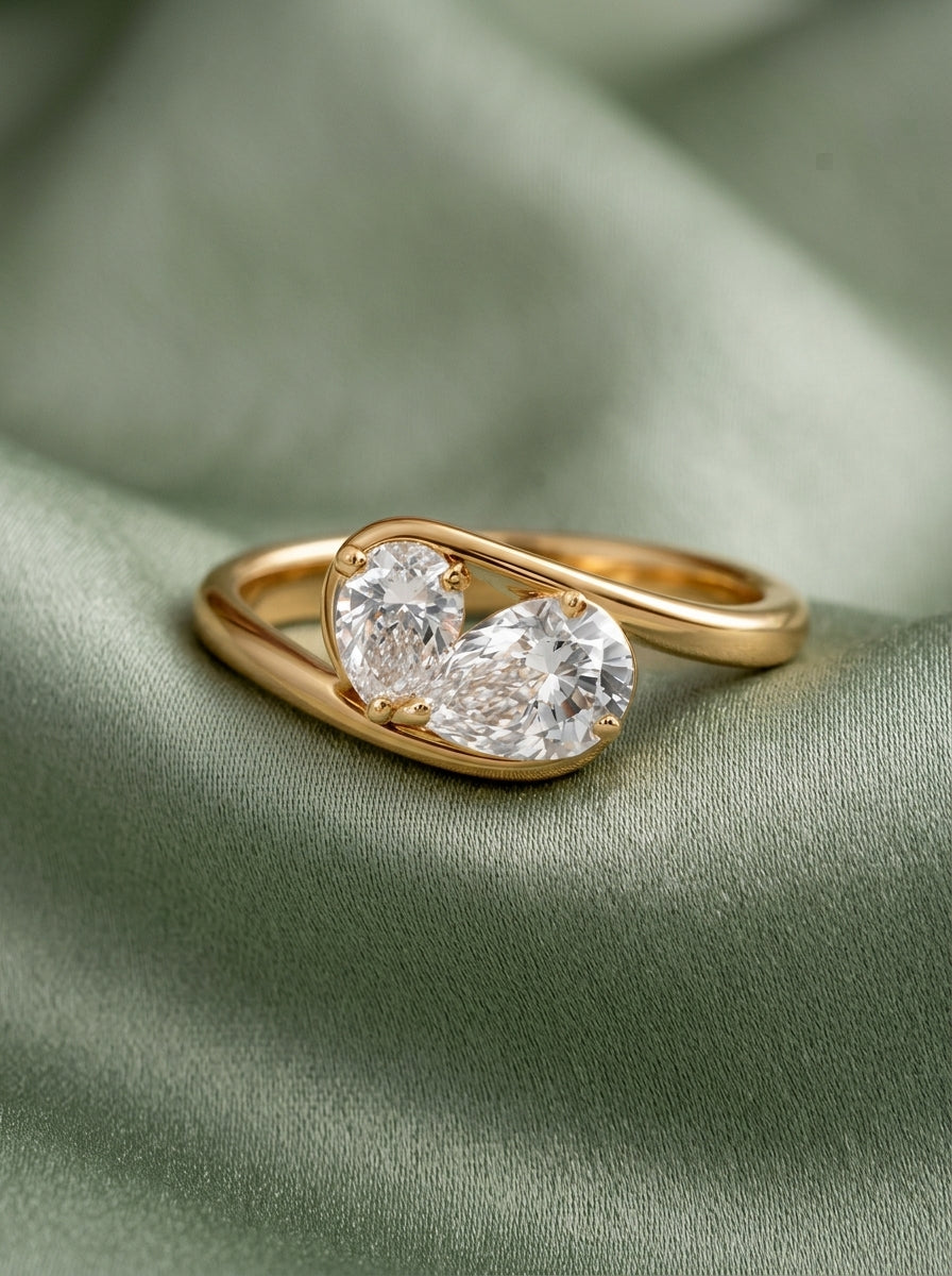 14K Gold Toi Et Moi Pear Diamond Ring