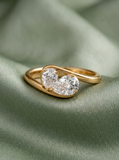 14K Gold Toi Et Moi Pear Diamond Ring
