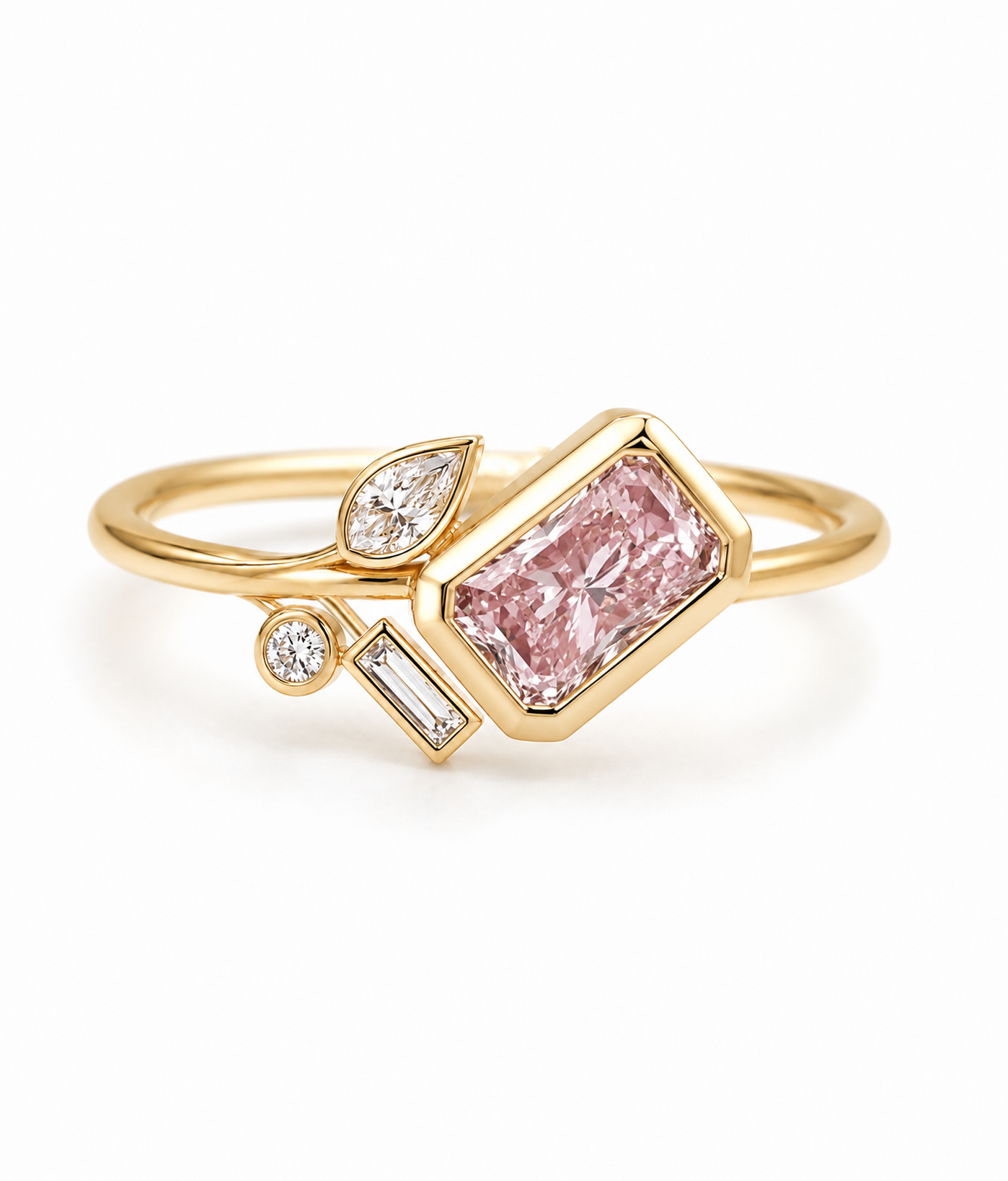 14K Gold Pink Diamond Floral Ring