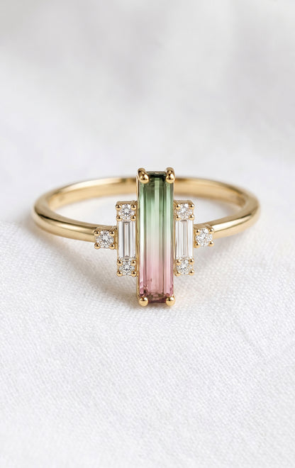 14K Gold Watermelon Tourmaline Ring