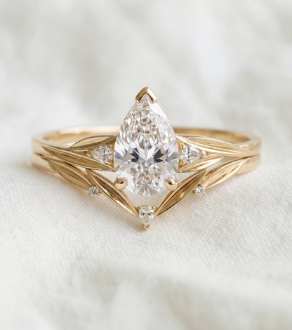 14K Gold Pear Diamond Engagement Ring