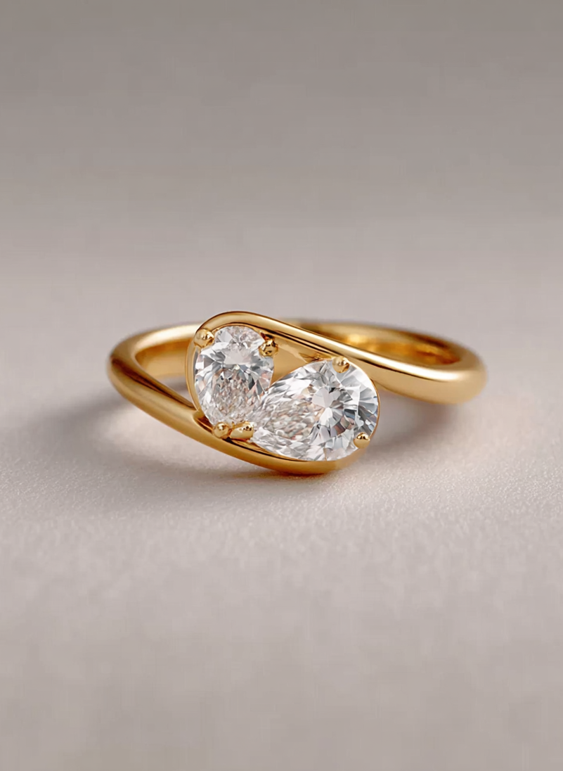14K Gold Toi Et Moi Pear Diamond Ring
