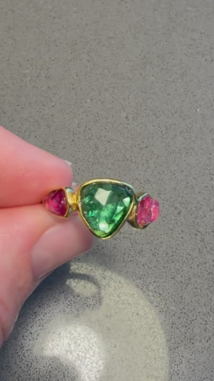 925 Sterling Silver Green Pink Tourmaline Ring