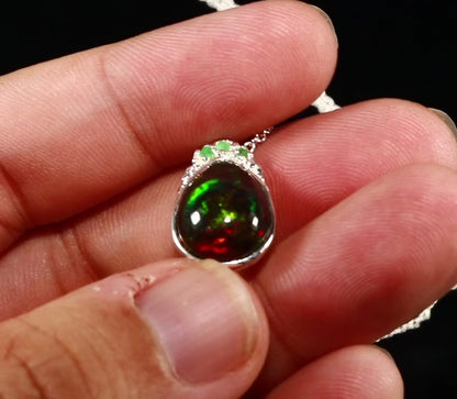 925 silver teardrop black opal necklace