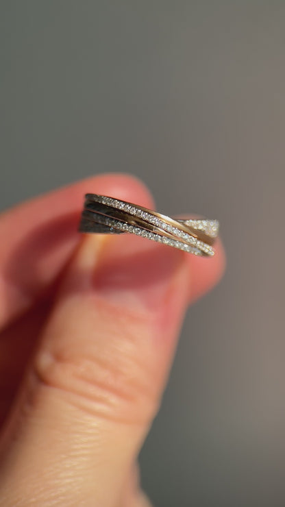 14K Gold Natural Diamond Criss Cross X Ring