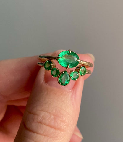 18K Solid Gold Emerald Engagement Ring Set