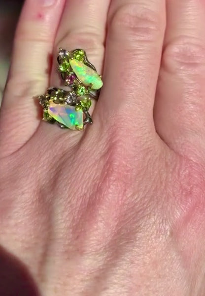 925 sterling silver opal tourmaline fairytale ring