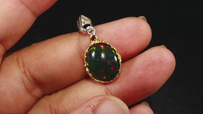 925 silver oval black opal necklace