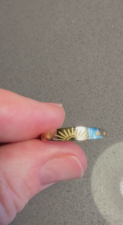 14K Gold Sunrise & Stars Ring