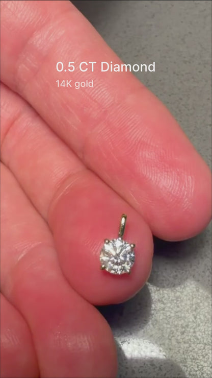 14K Gold Diamond Solitaire Necklace