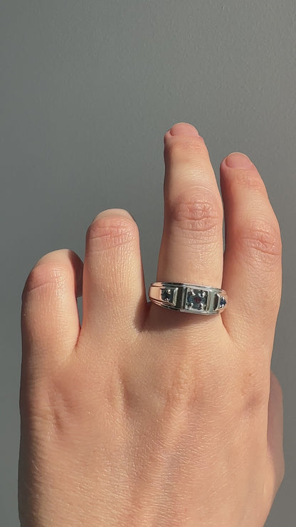 925 Sterling Silver Green Blue Sapphire Ring for men
