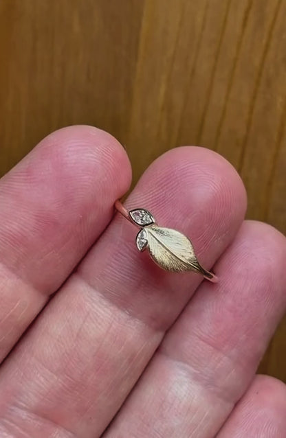 14K Gold Leaf Diamond Ring